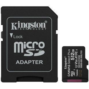 Kingston 512GB microSDXC Canvas Select Plus Gen3 Card + Adapter Модуль флеш-пам'яті 99-10032623 фото